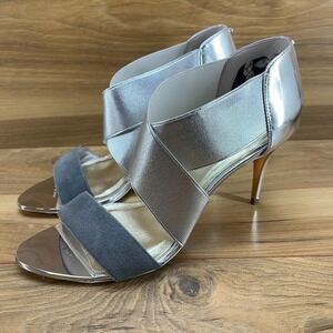 Ted Baker Leniya Womens Heels 8 M 38.5 Patent Leather Suede Silver Pumps Heels